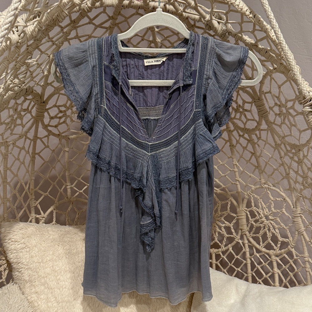 Ella Johnson Women's Blue Ruffle Top